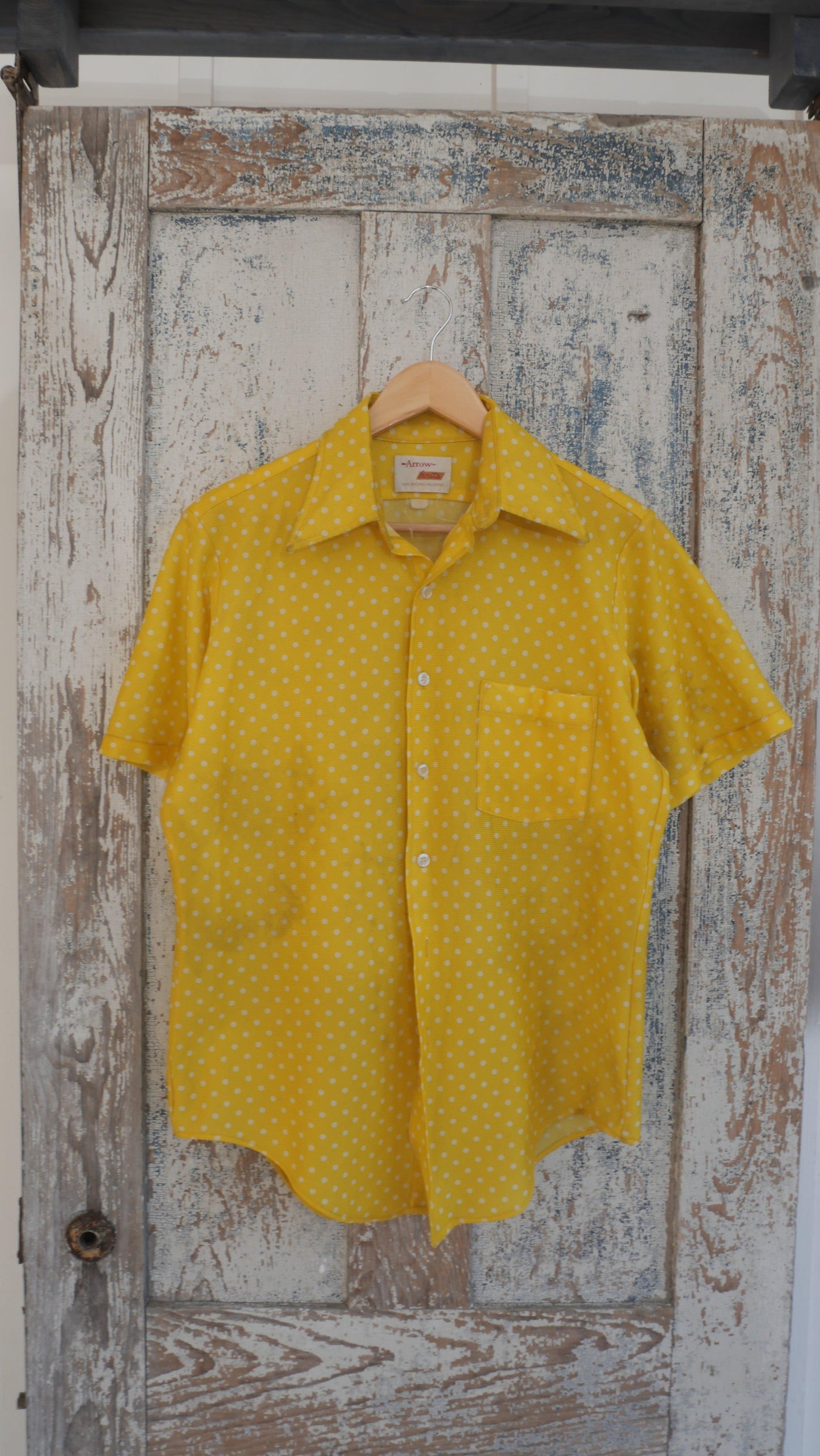 1970s Polkadot Knit Button Up | L