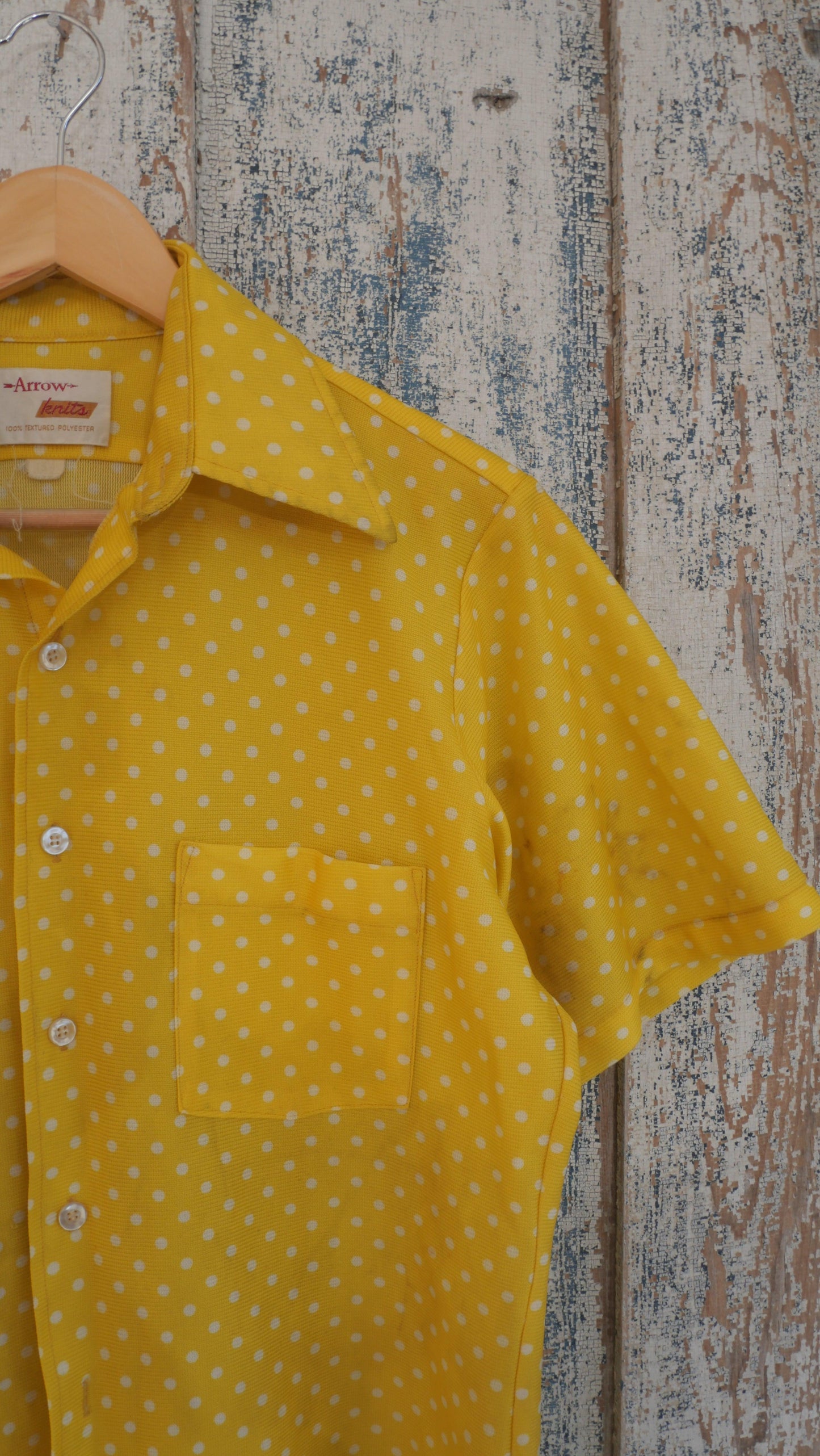 1970s Polkadot Knit Button Up | L