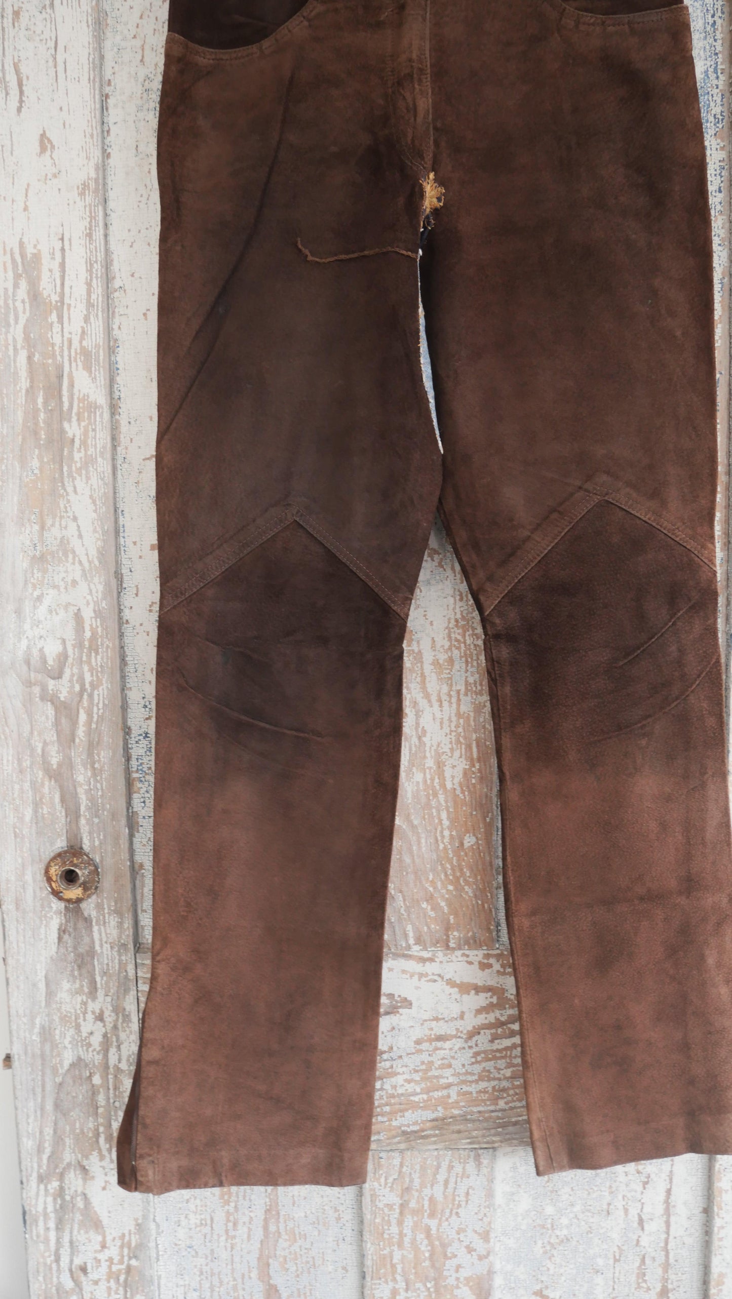 1970s Leather Repaired Flared Pants | 31