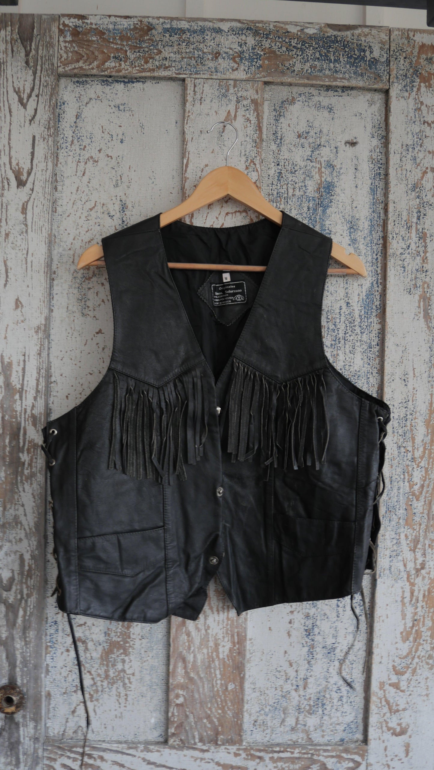 1980s Fringe Leather Vest | L