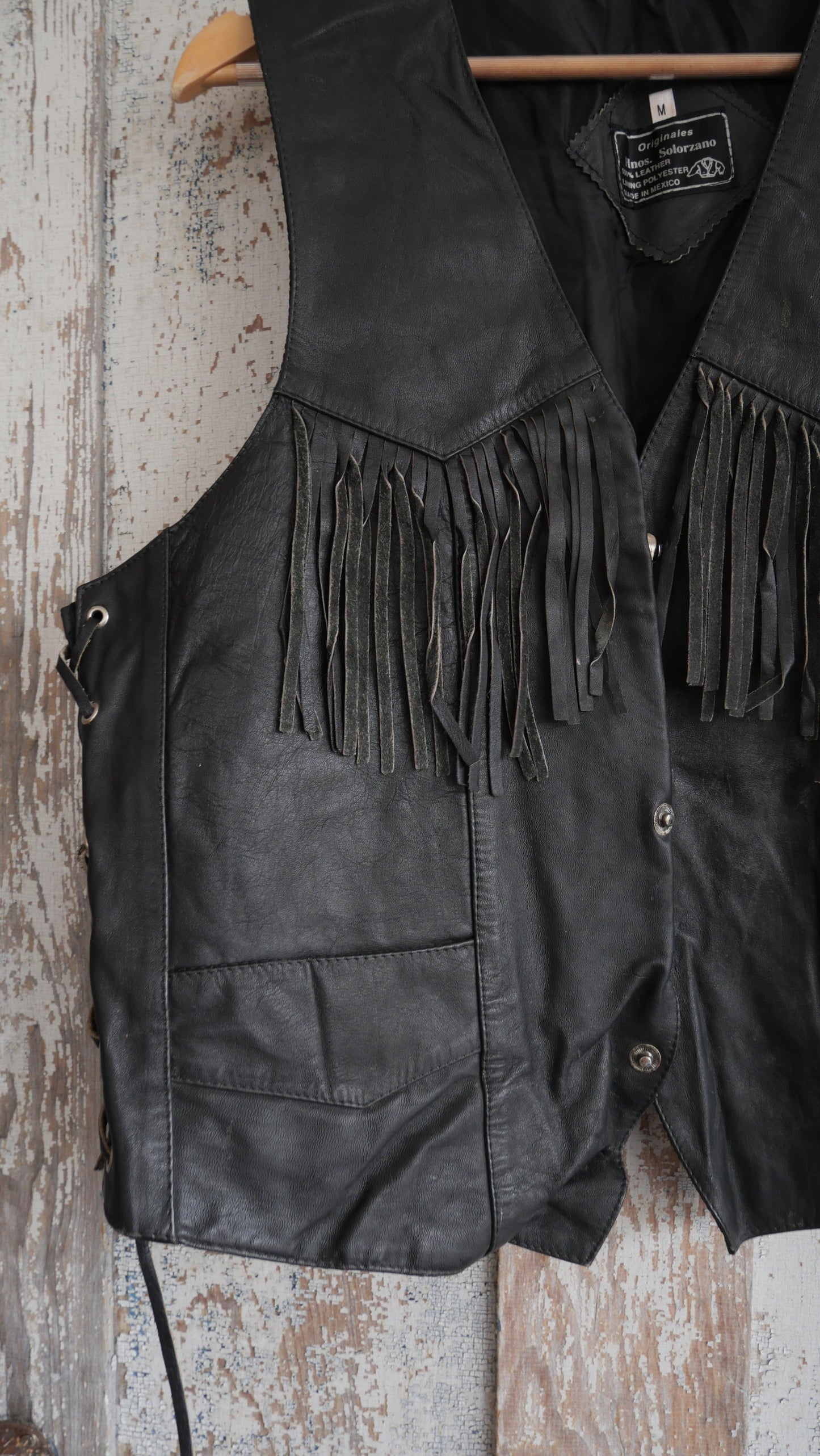 1980s Fringe Leather Vest | L