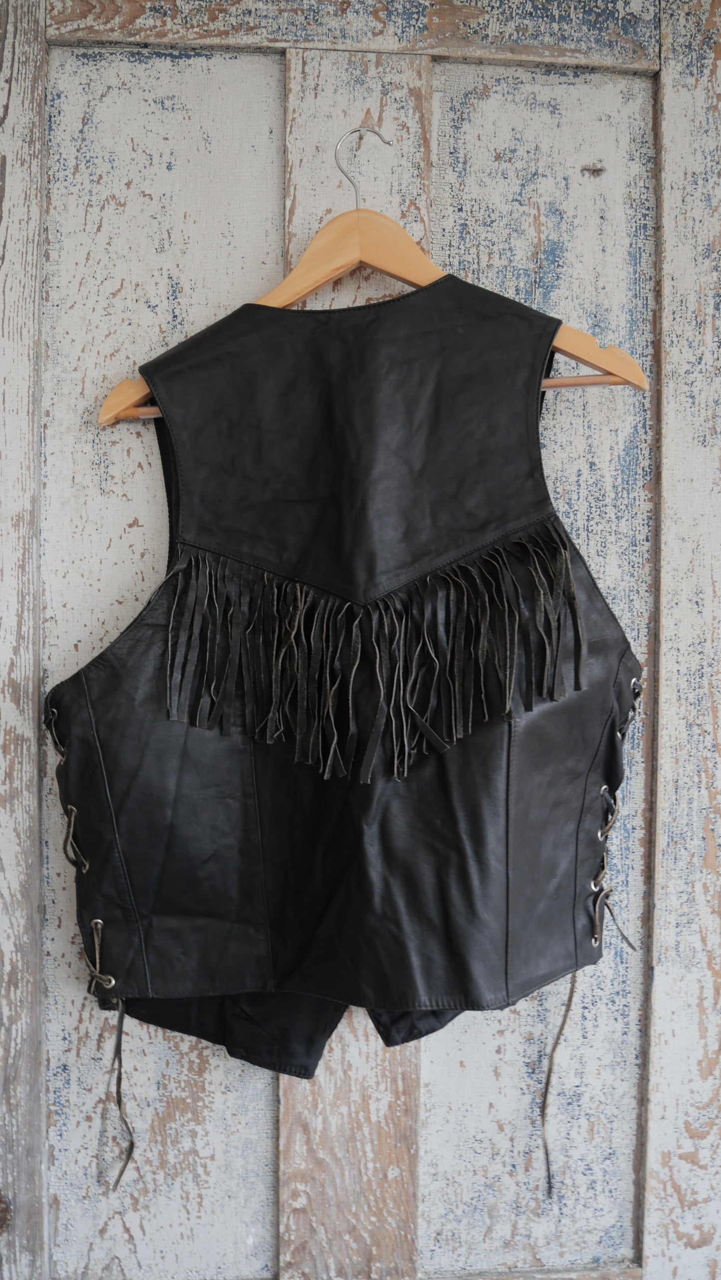 1980s Fringe Leather Vest | L
