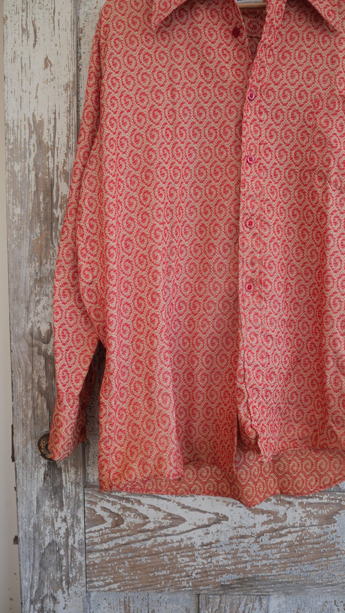 1970s Polyester Print Shirt | L