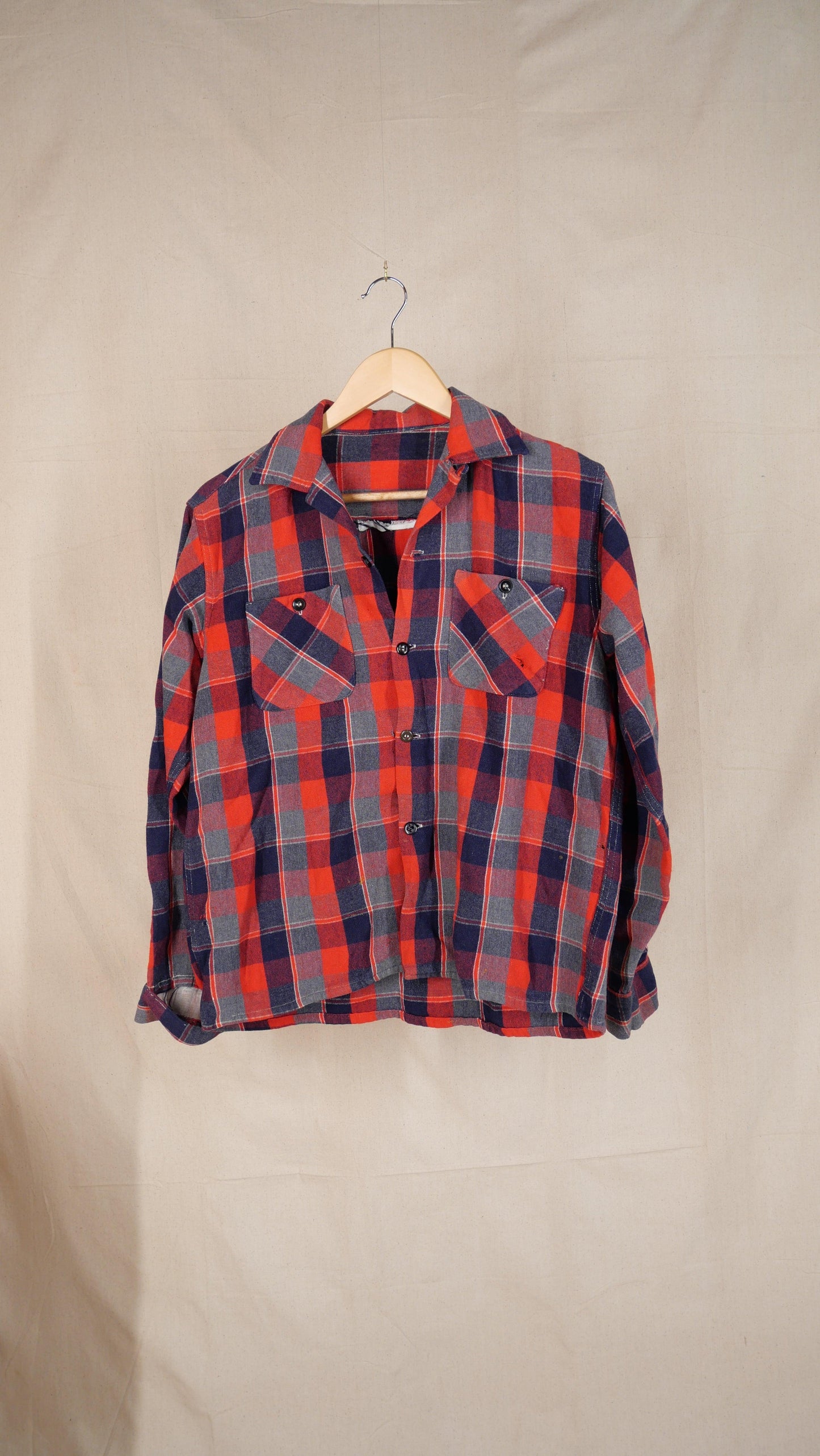 1960s Loop Collar Plaid Flannel | M