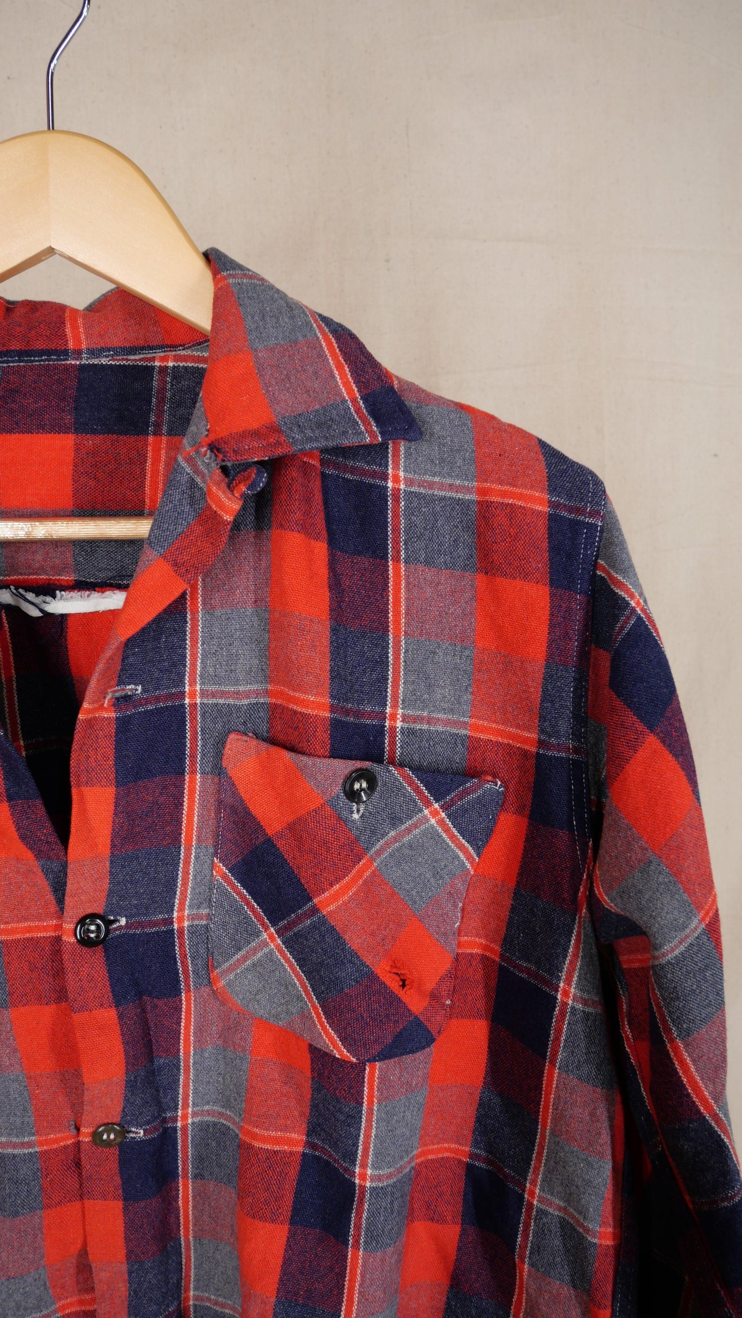 1960s Loop Collar Plaid Flannel | M