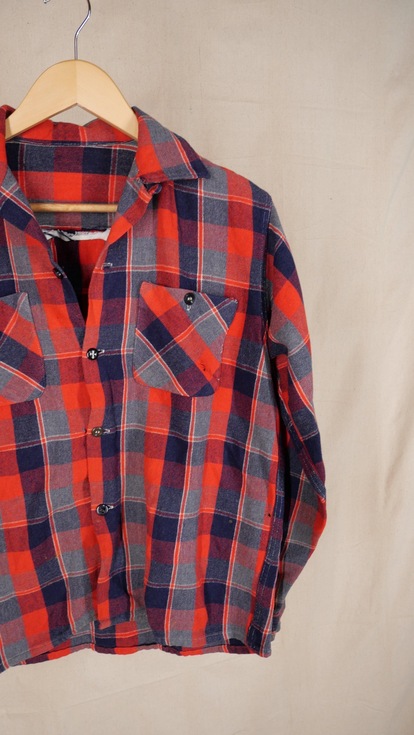 1960s Loop Collar Plaid Flannel | M