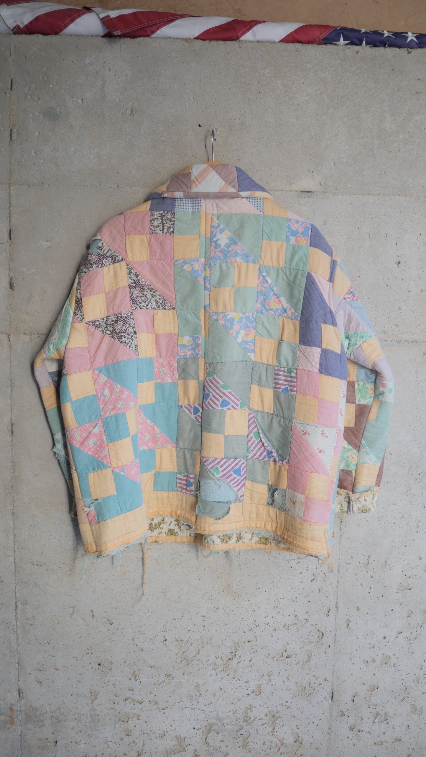 1970s Yellow Checkered Quilt Chore Jacket | L