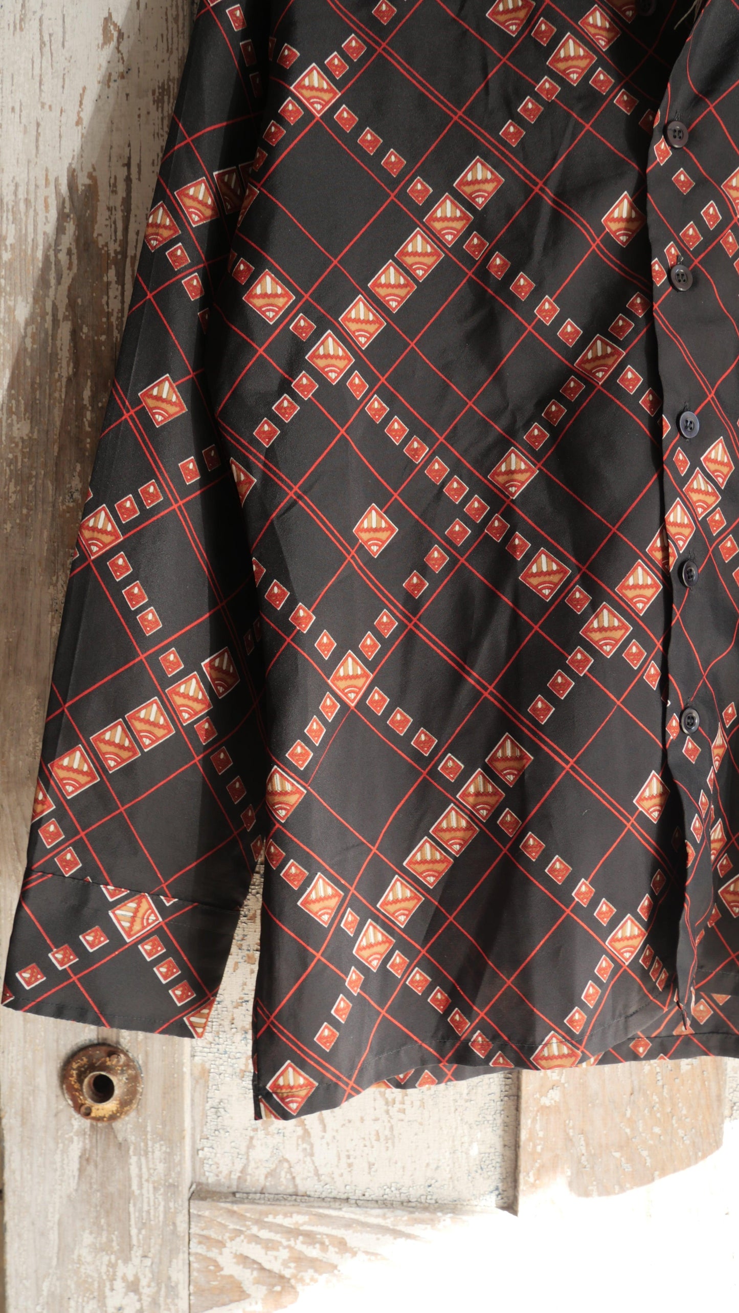 1970s Patterned Polyester Shirt | M