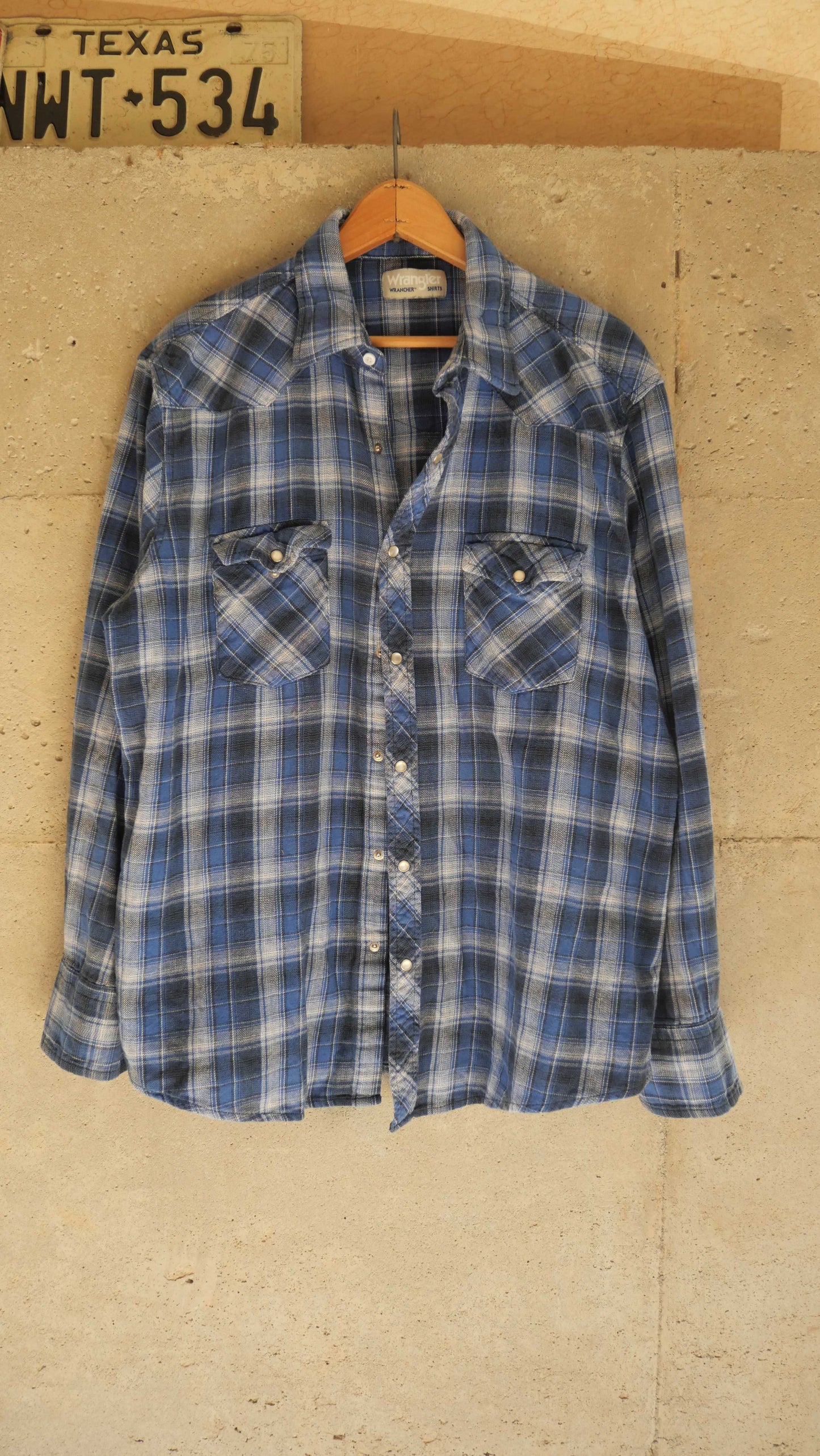 1990s Blue Wrangler Pearl Snap Flannel | L