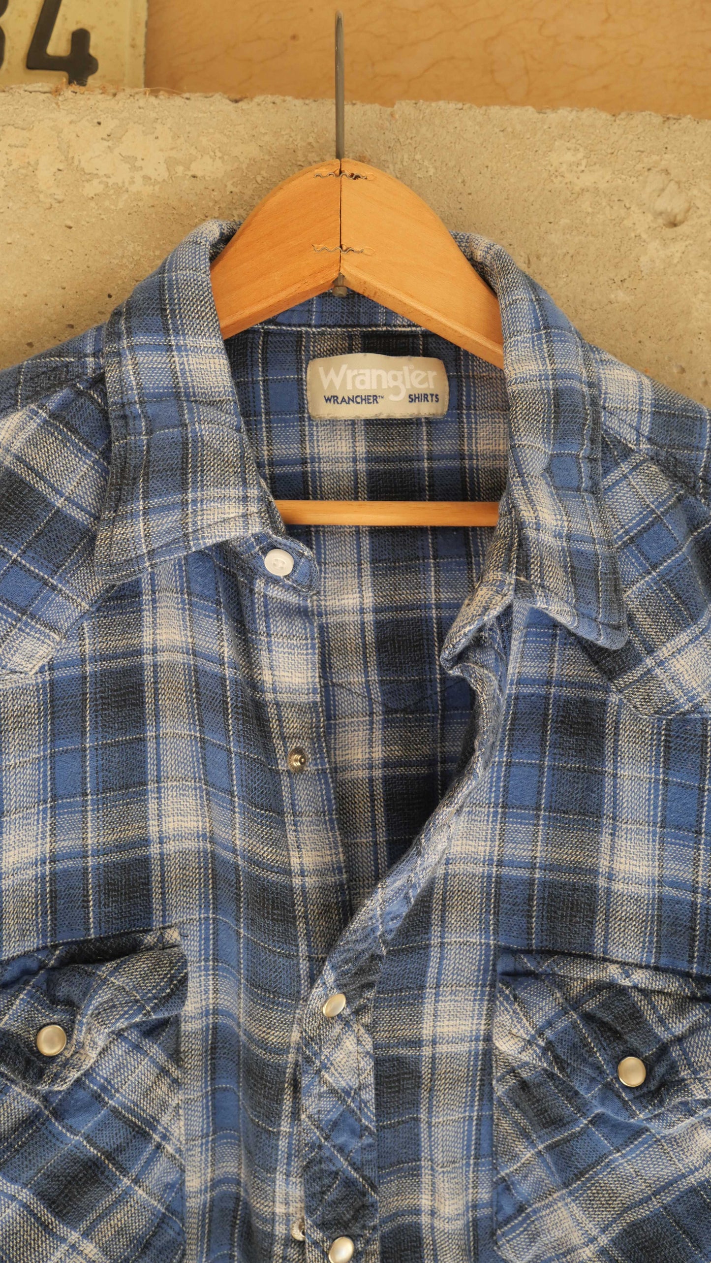 1990s Blue Wrangler Pearl Snap Flannel | L