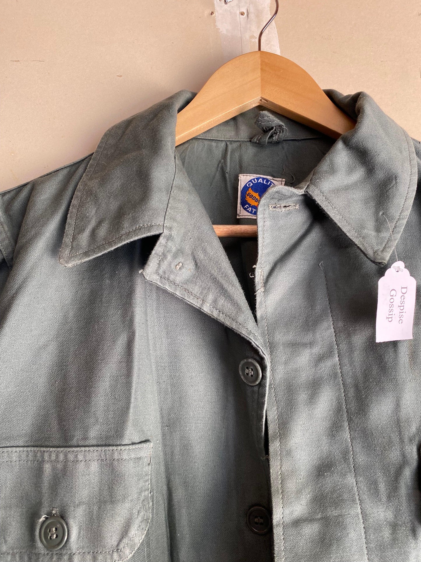 1980s Sage Green Fatigue Shirt | L
