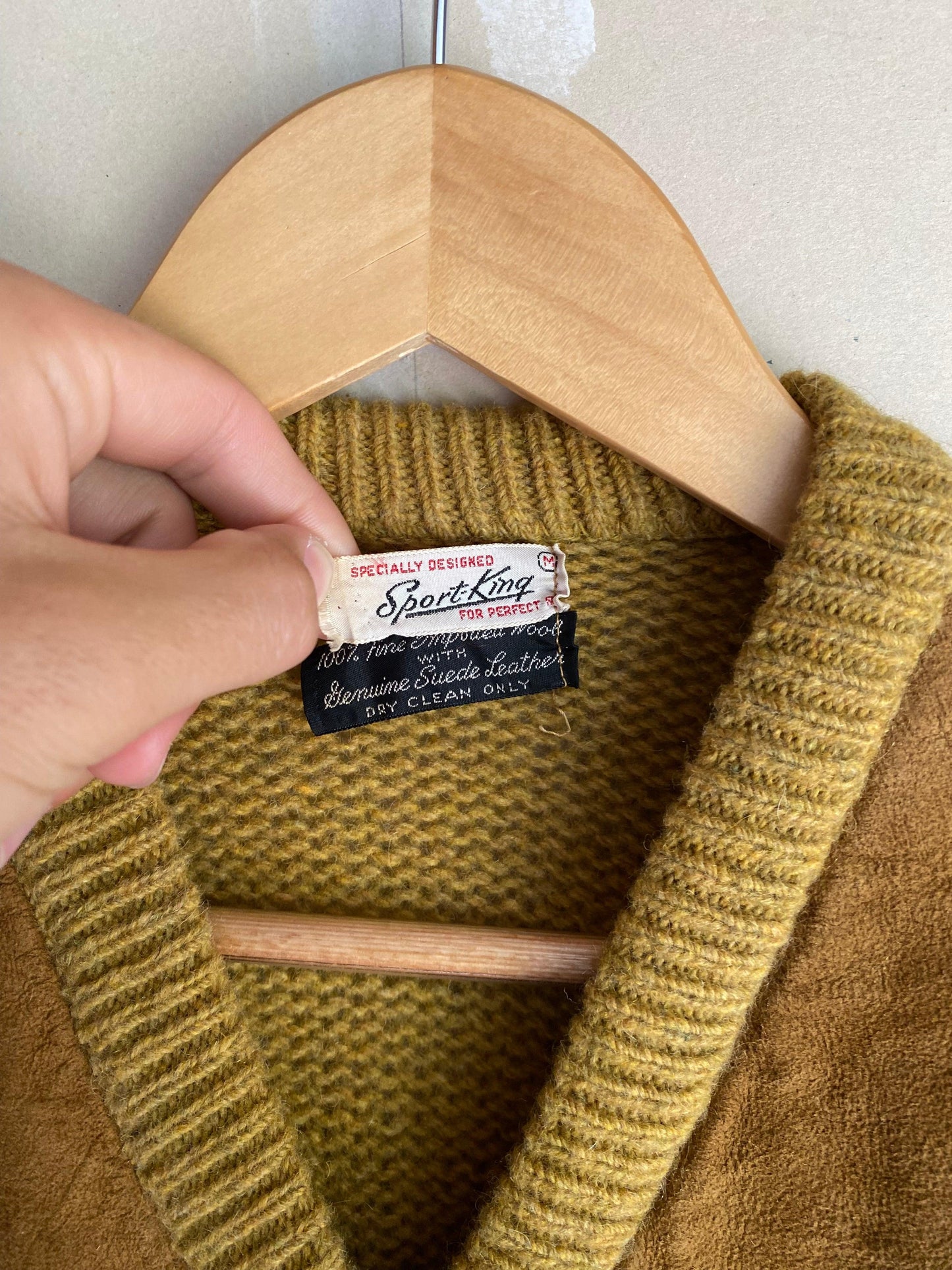 1960s Yellow Knit Suede Sweater | L