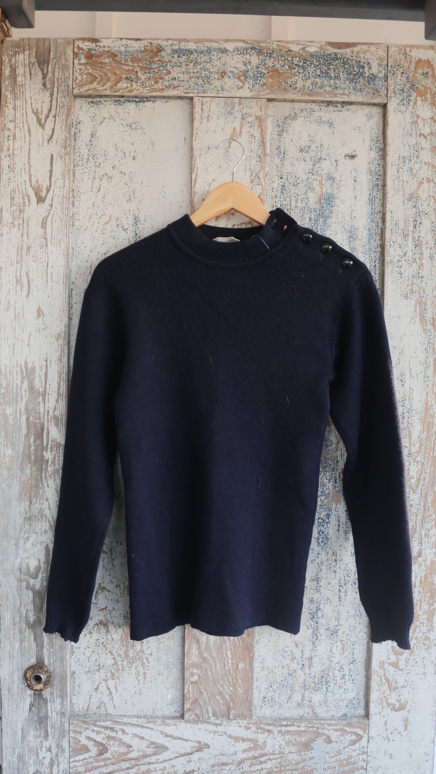 1970s Navy Side Snap Sweater | S