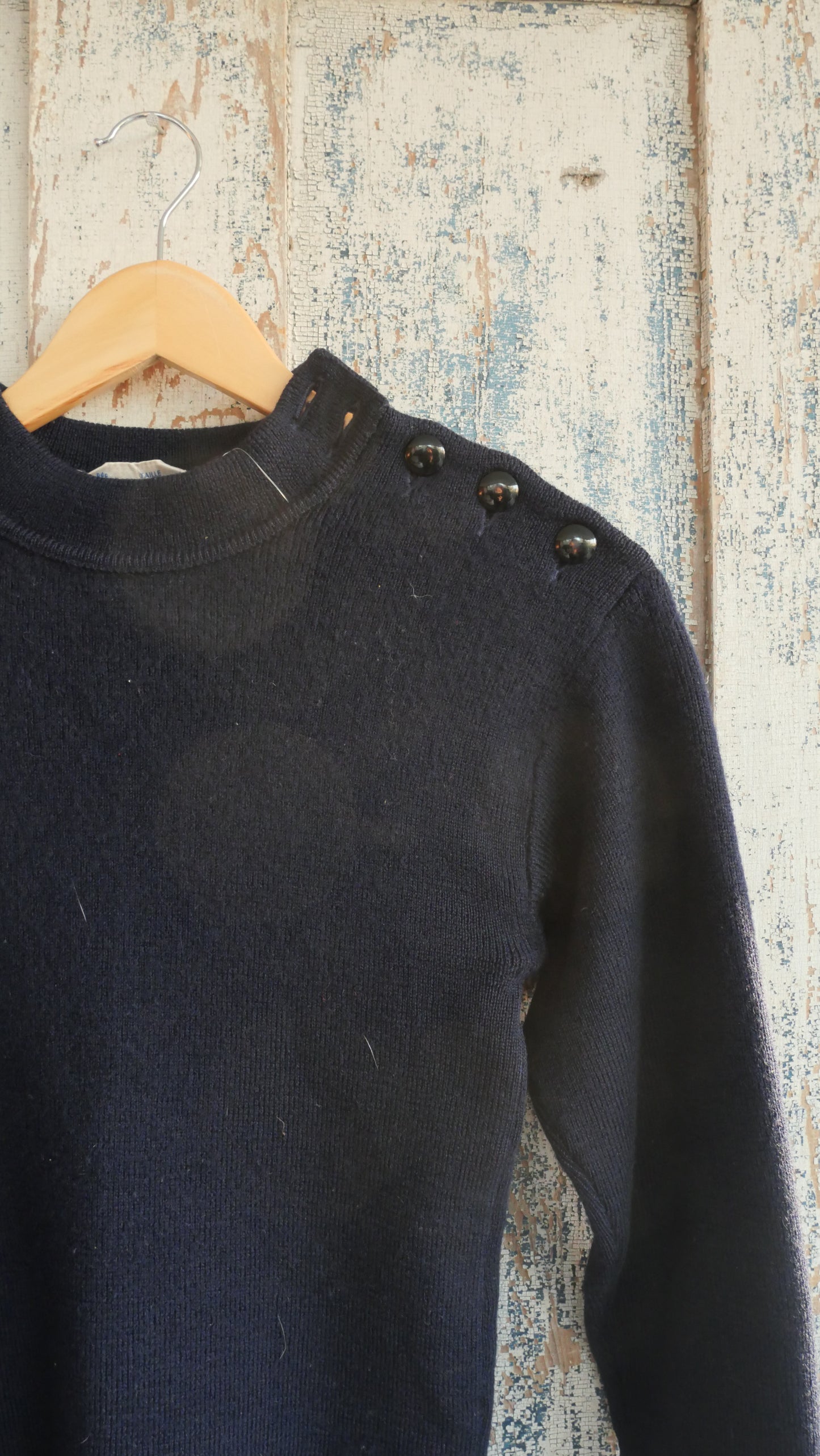 1970s Navy Side Snap Sweater | S