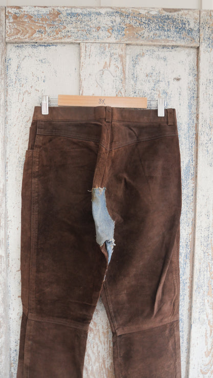 1970s Leather Repaired Flared Pants | 31