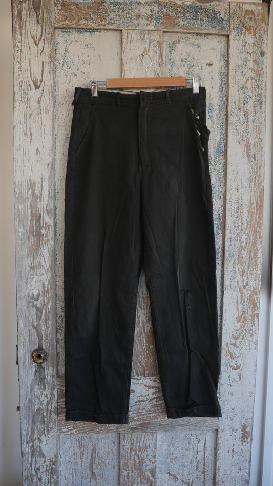 1950s Black Repaired Pants | 30