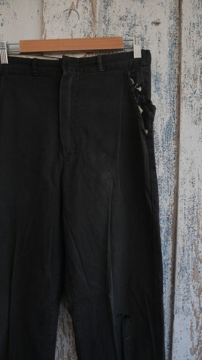 1950s Black Repaired Pants | 30