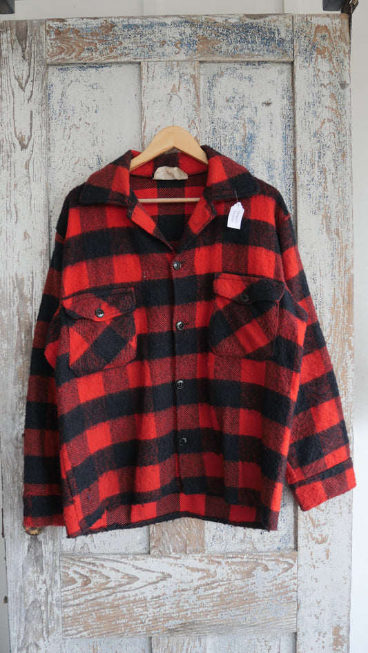 1970s Wool Buffalo Check Flannel | L