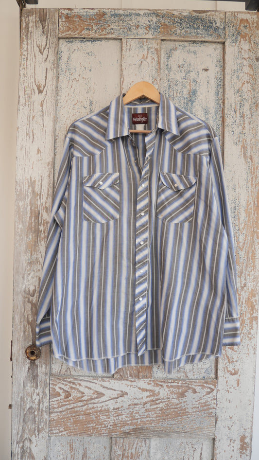 1980s Striped Pearl Snap Shirt | XL