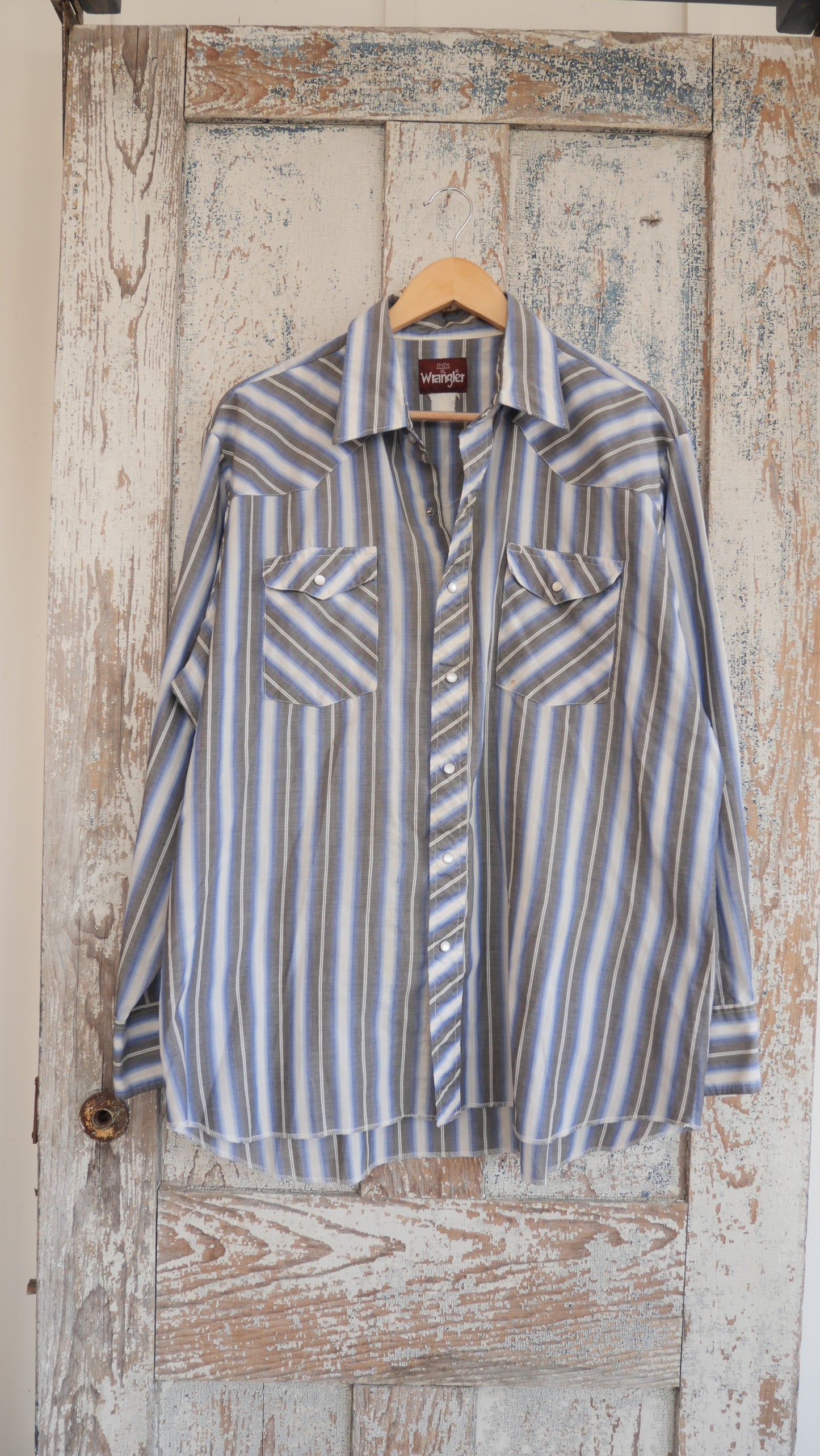 1980s Striped Pearl Snap Shirt | XL