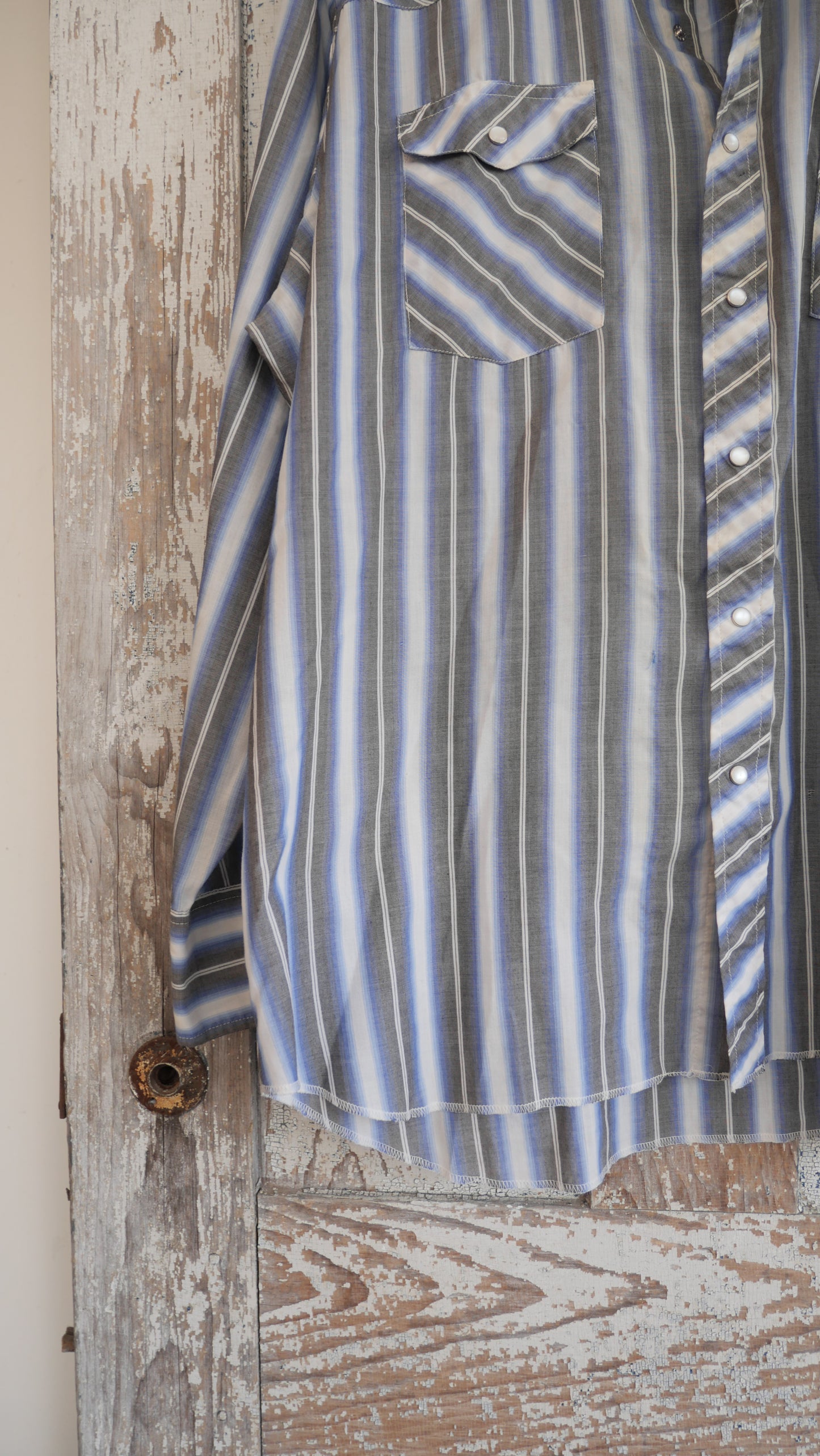 1980s Striped Pearl Snap Shirt | XL