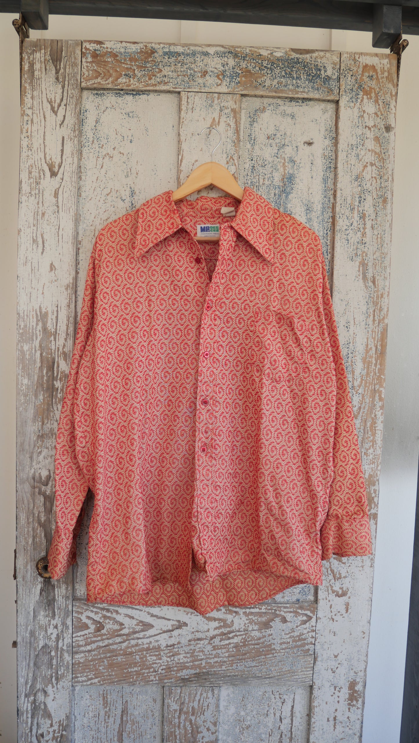 1970s Polyester Print Shirt | L