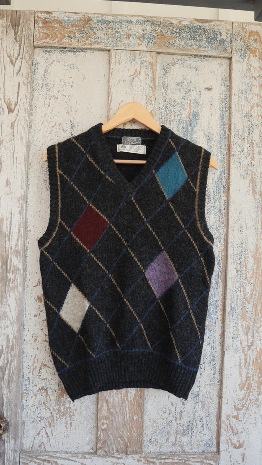 1980s Wool Argyle Vest | M