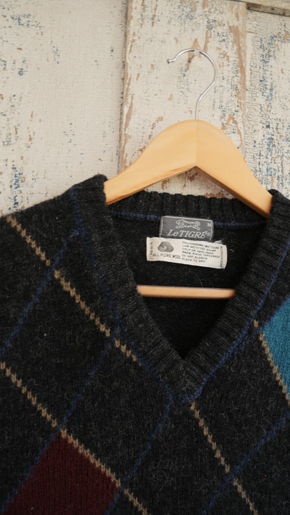 1980s Wool Argyle Vest | M