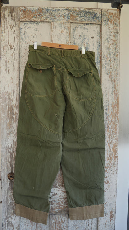 1960s Olive Leather Knee Hunting Pants | 32