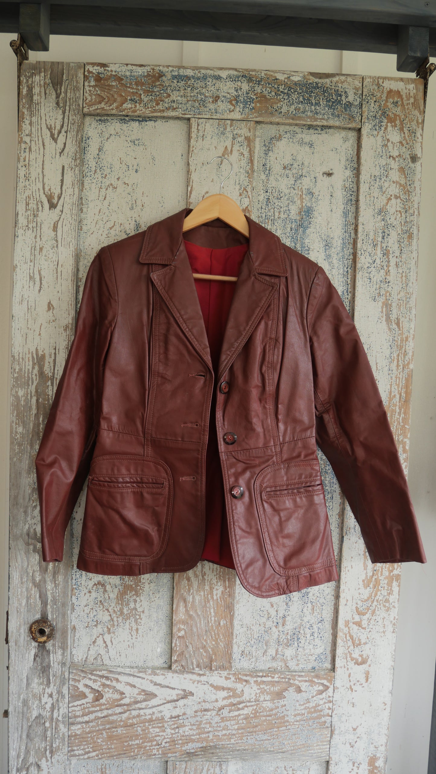 1970s Cherry Leather Blazer | S