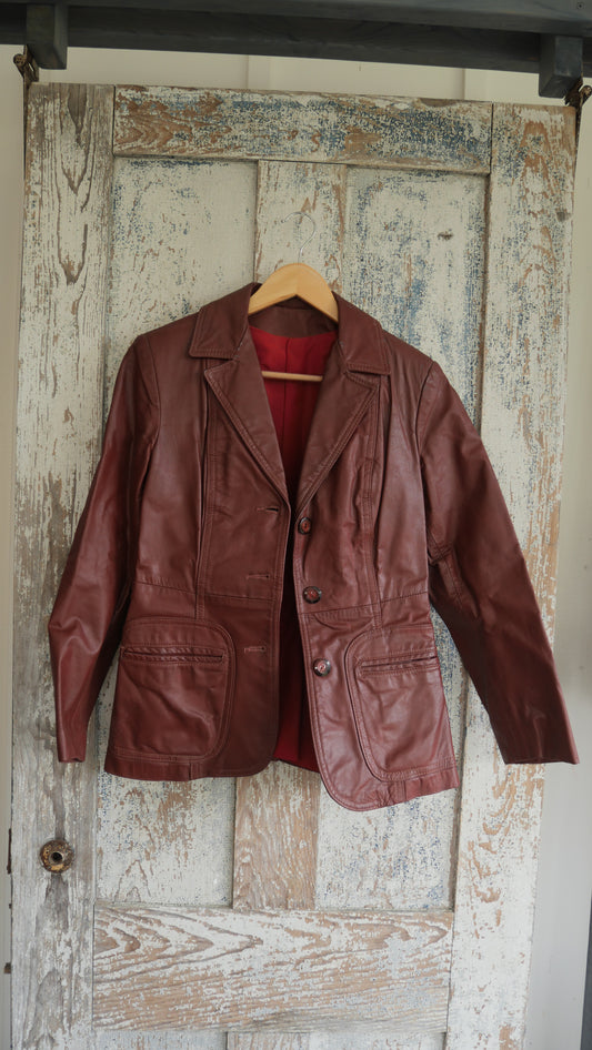 1970s Cherry Leather Blazer | S