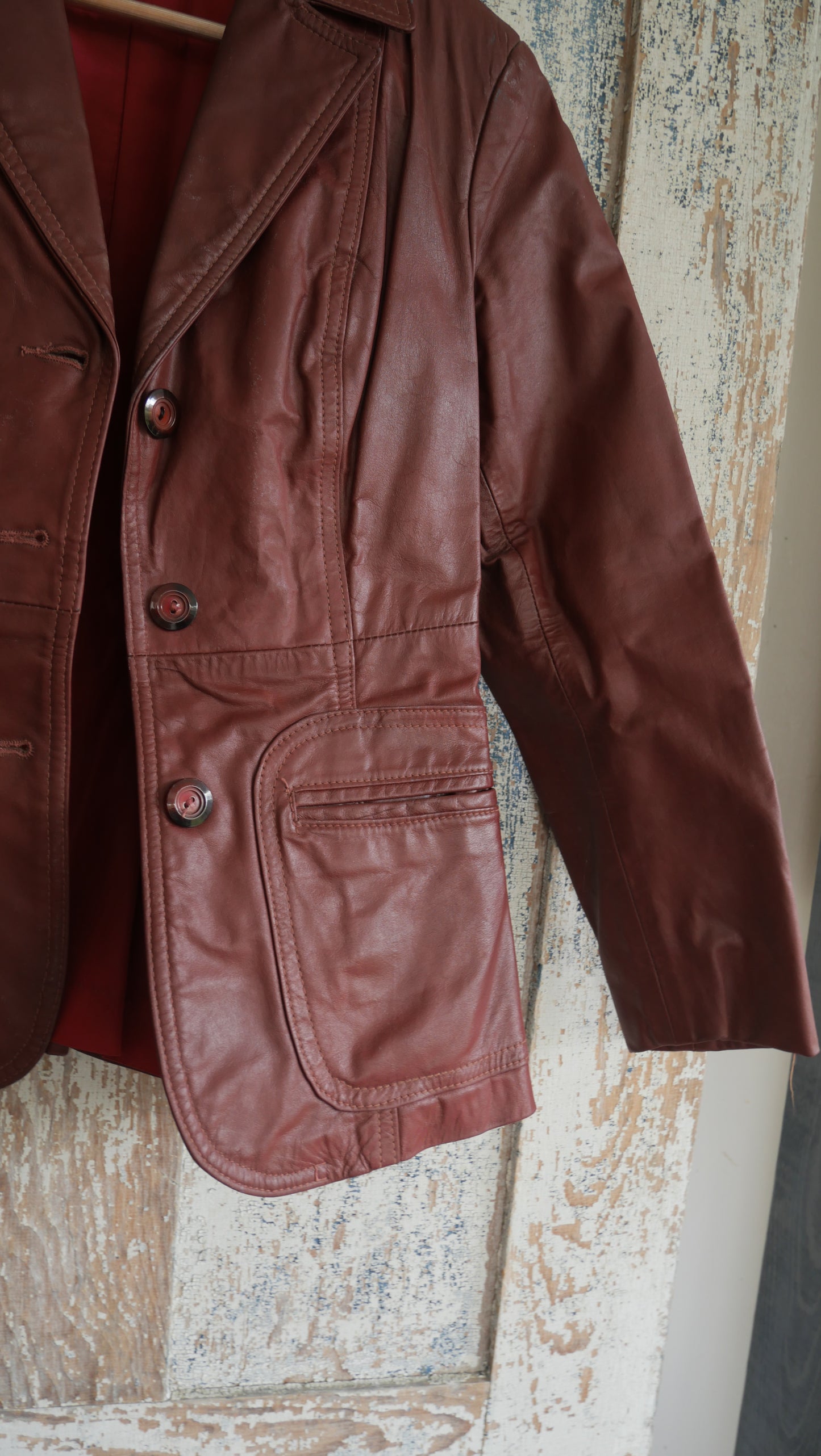 1970s Cherry Leather Blazer | S