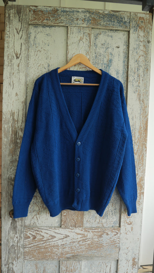 1980s Blue Knit Cardigan | L