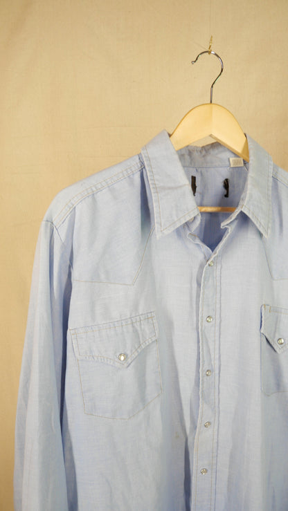 1980s Chambray Pearl Snap | XL