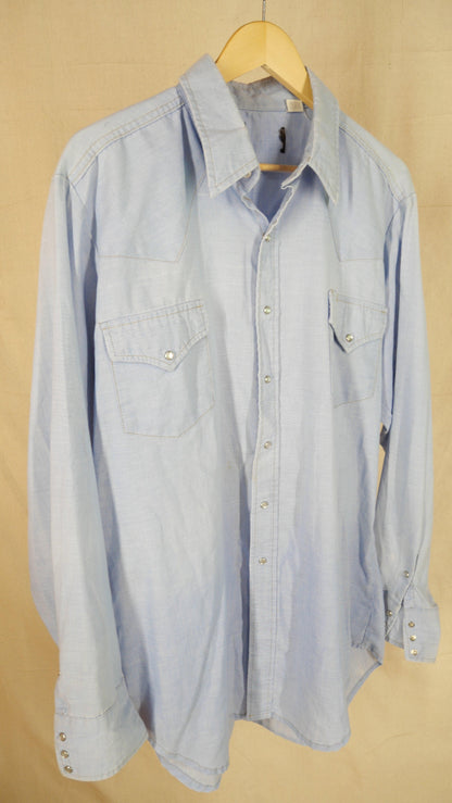 1980s Chambray Pearl Snap | XL