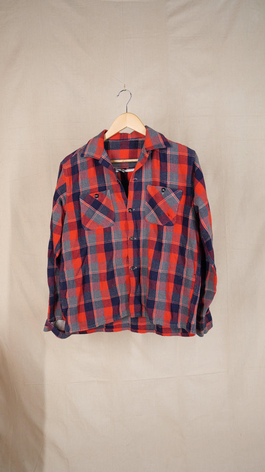1960s Loop Collar Plaid Flannel | M