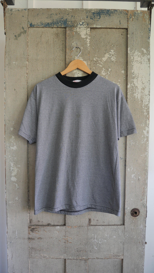 1990s Black + White Striped Tee | L