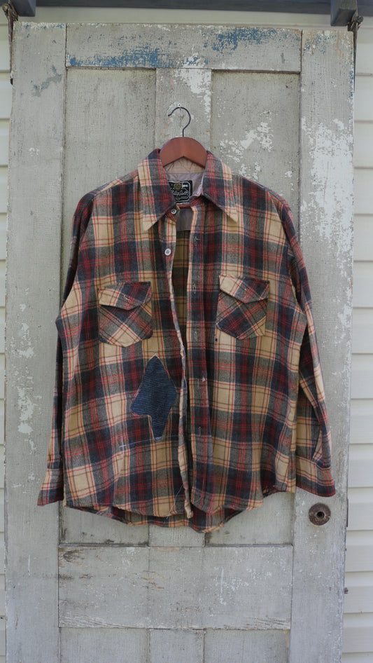 1970s Wool Repaired Red Flannel | L