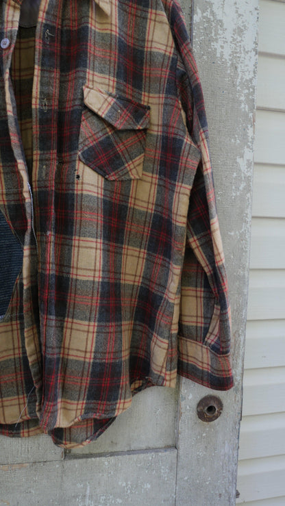 1970s Wool Repaired Red Flannel | L