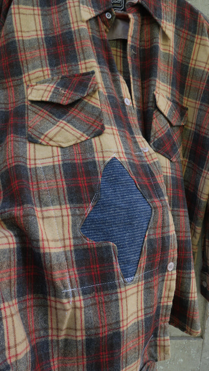 1970s Wool Repaired Red Flannel | L