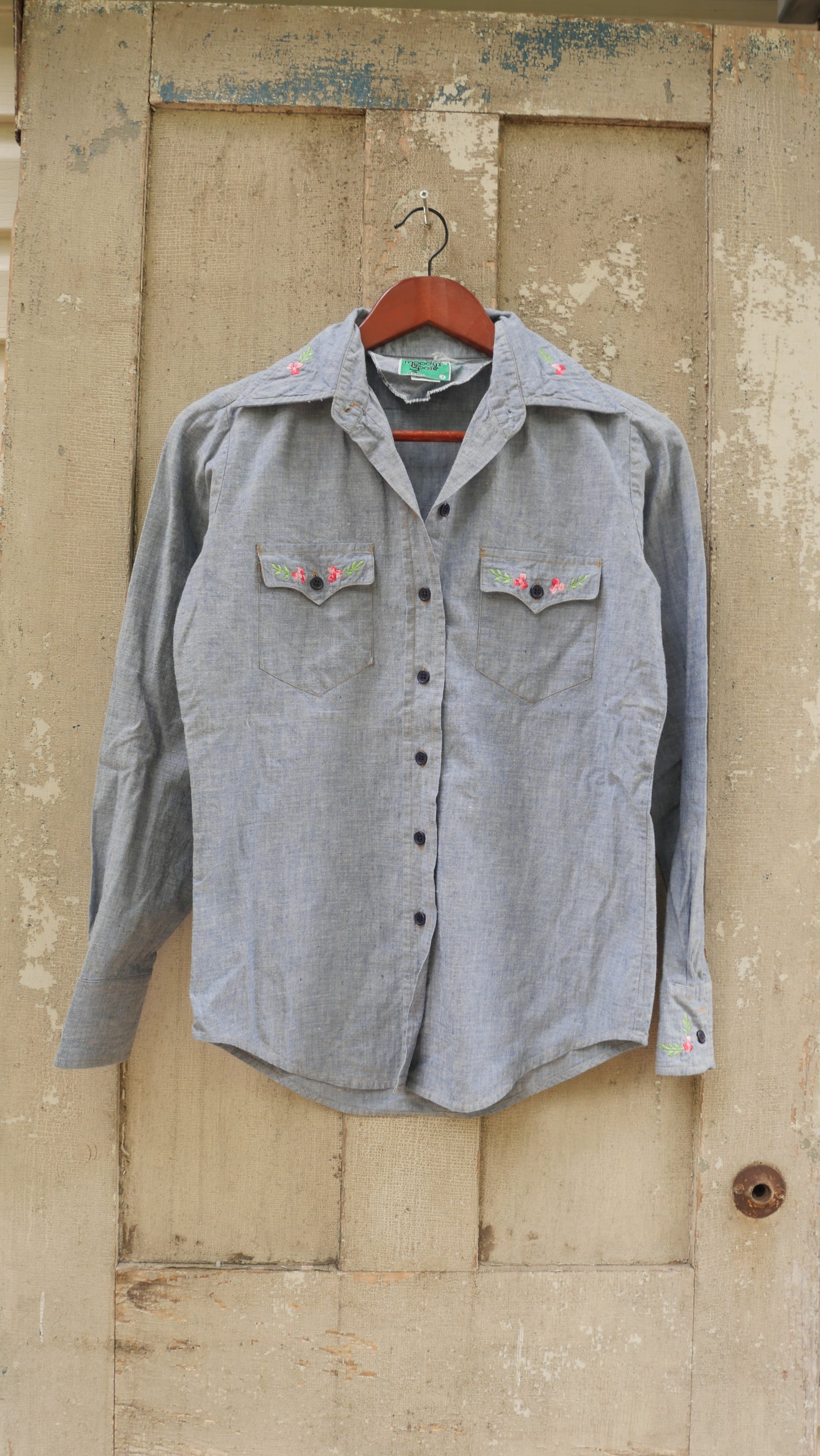 1970s Embroidered Chambray Shirt | S