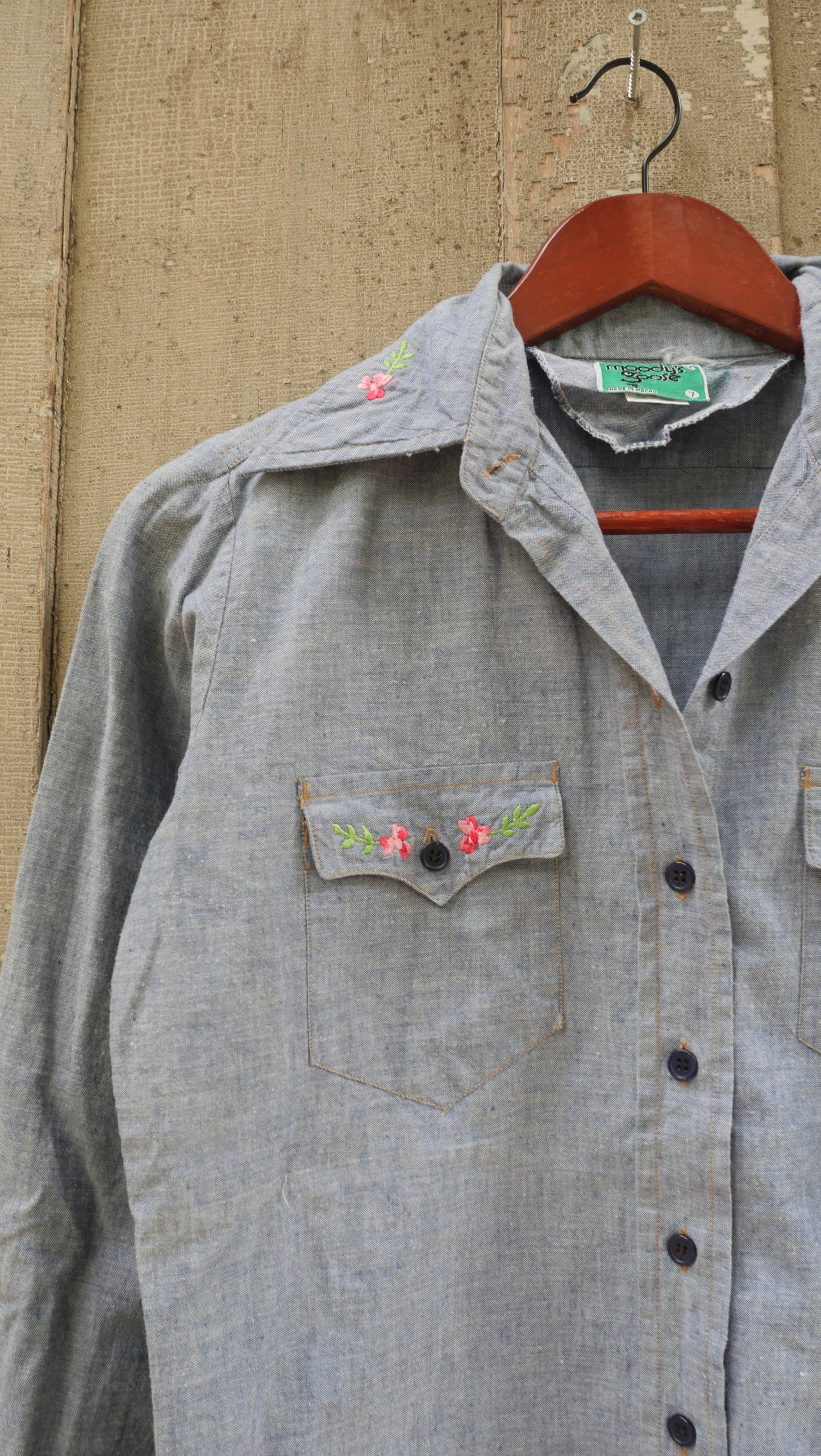 1970s Embroidered Chambray Shirt | S