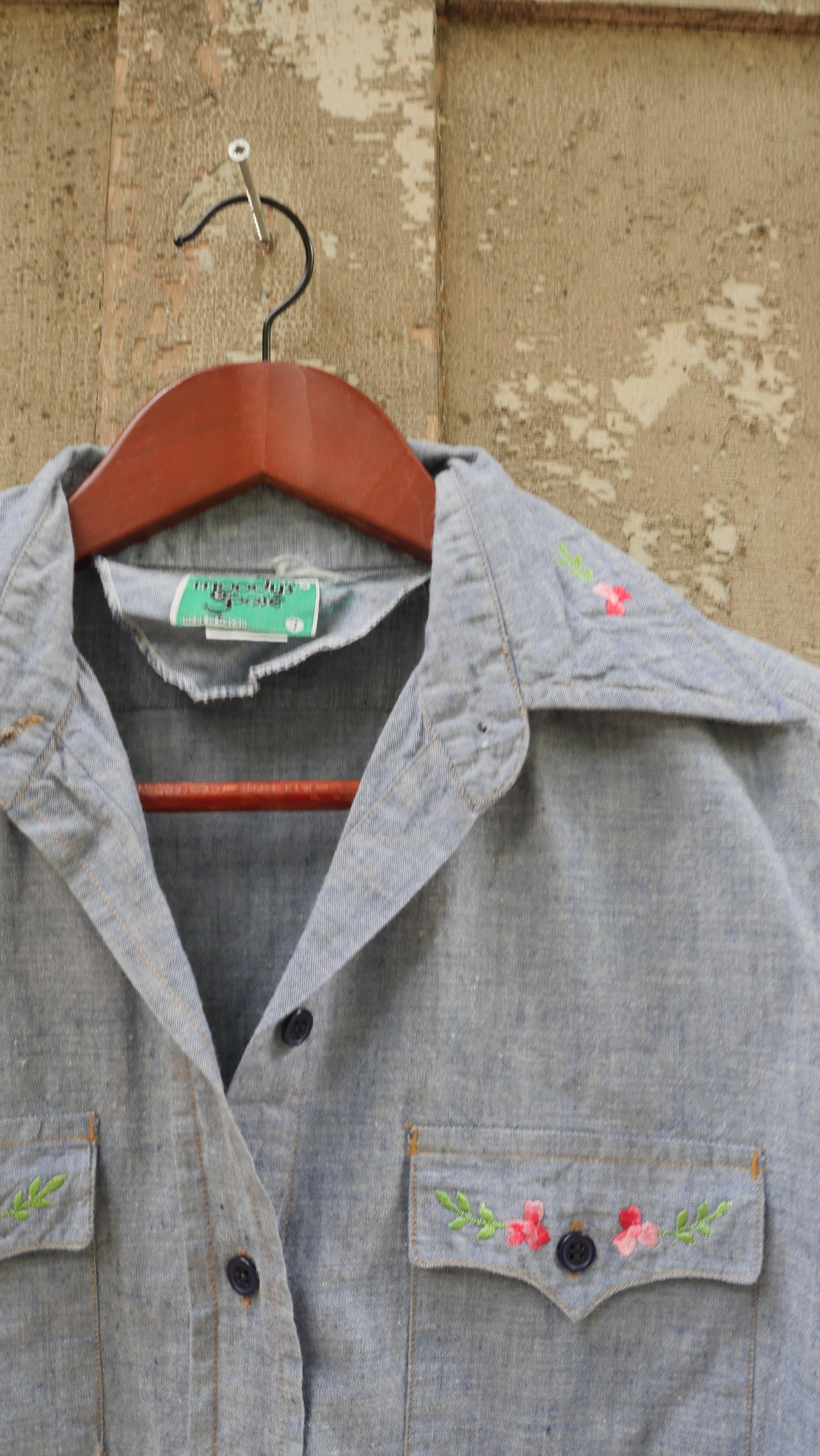 1970s Embroidered Chambray Shirt | S