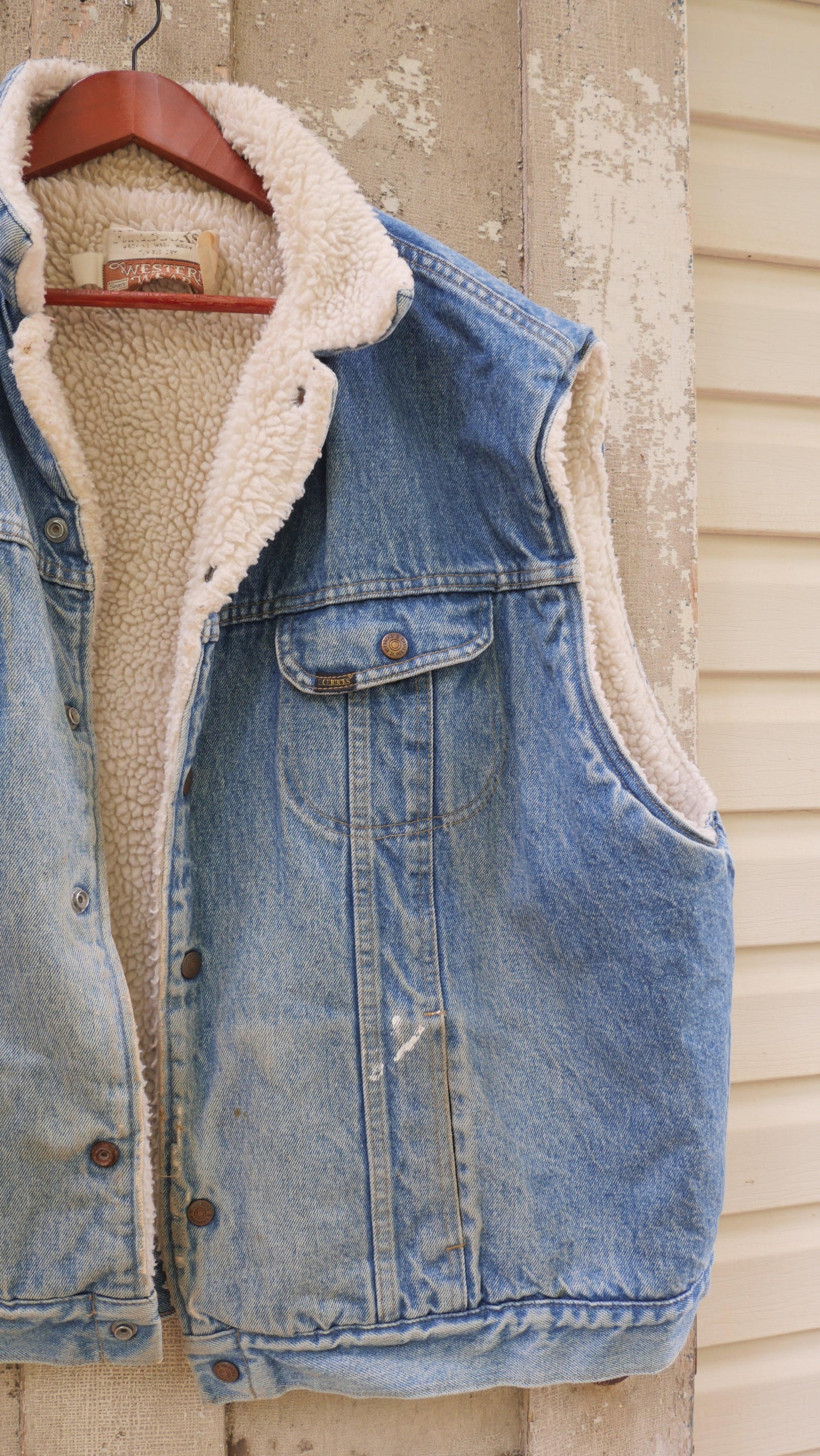 1980s Sherpa Lined Denim Vest | XL