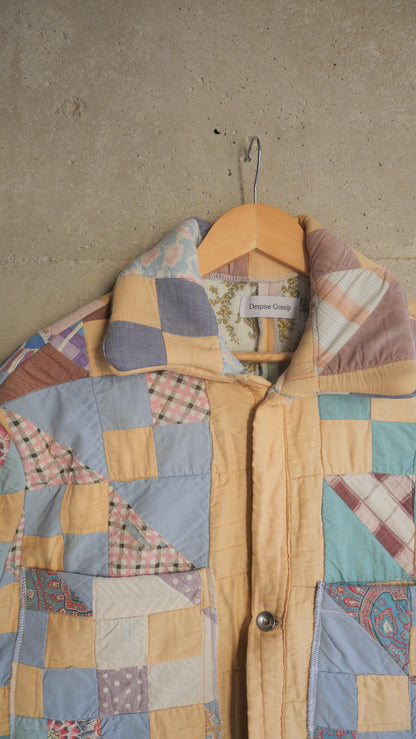 1970s Yellow Checkered Quilt Chore Jacket | L