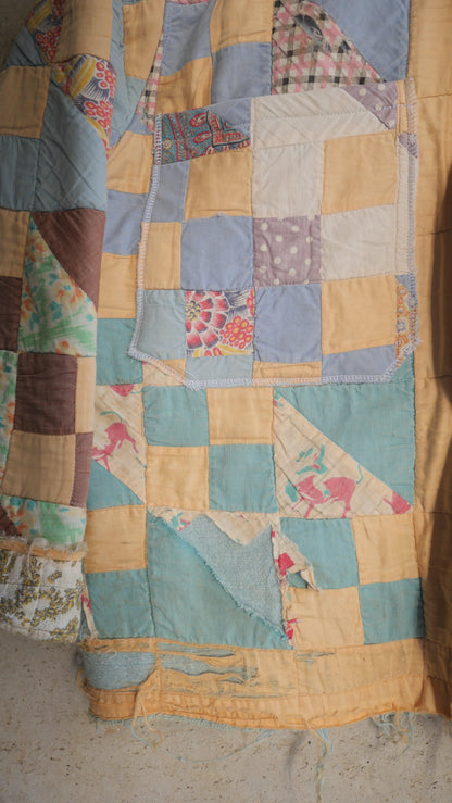 1970s Yellow Checkered Quilt Chore Jacket | L