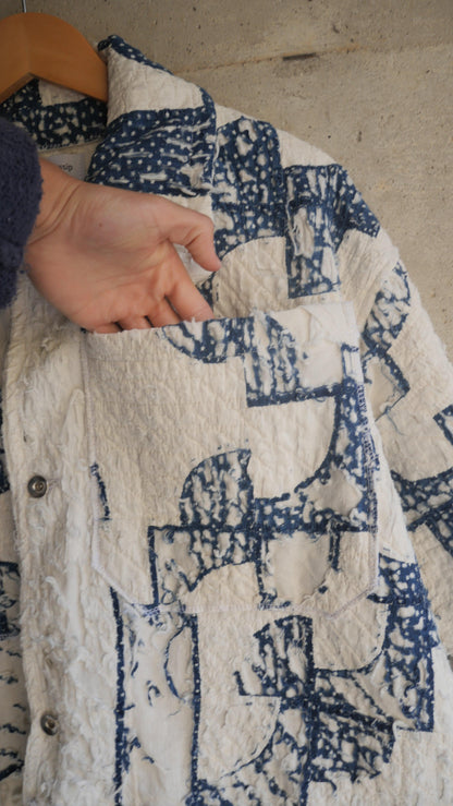 1980s Mini Star Tattered Quilt Chore Jacket | M