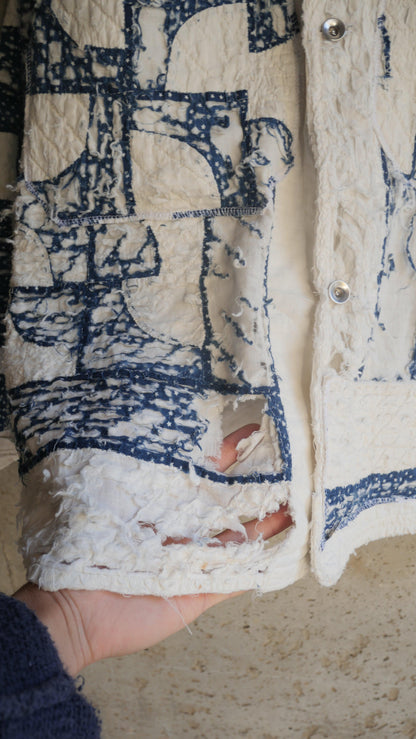 1980s Mini Star Tattered Quilt Chore Jacket | M