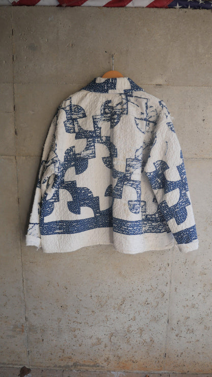 1980s Mini Star Tattered Quilt Chore Jacket | M