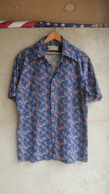 1970s Patterned Polyester Shirt | L